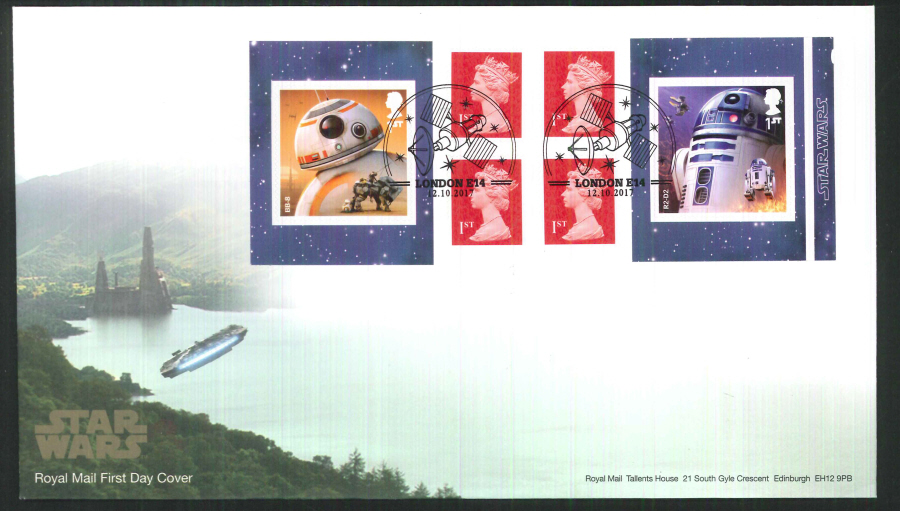 2017 - First Day Cover "Star Wars" Droids Retail Booklet, Royal Mail, London E14 Pictorial Postmark